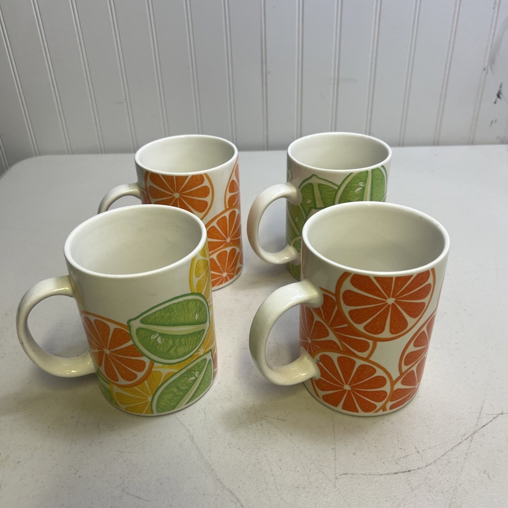 Starbucks Coffee Mugs Set of 4 Lemon Lime Orange Vintage 2004 Citrus